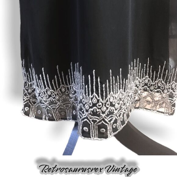 Vintage Laurence Kazar 1990’s Silver Beaded Little Black Dress, Large - Picture 2 of 11